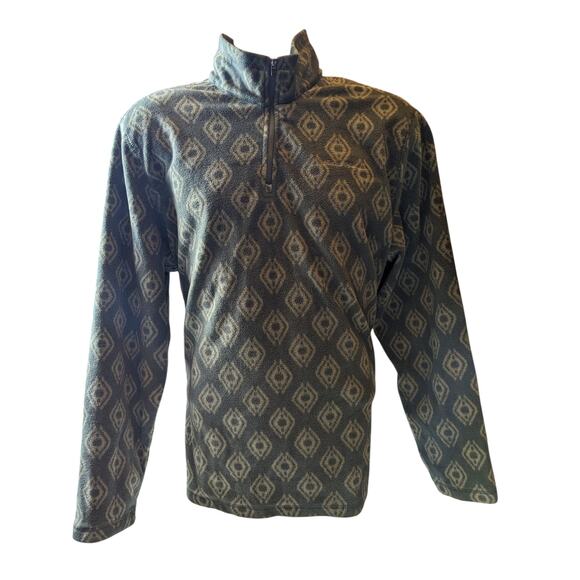 Eddie Bauer Men's Large Fleece Pullover Jacket Aztec Diamond Pattern Green - Picture 12 of 16